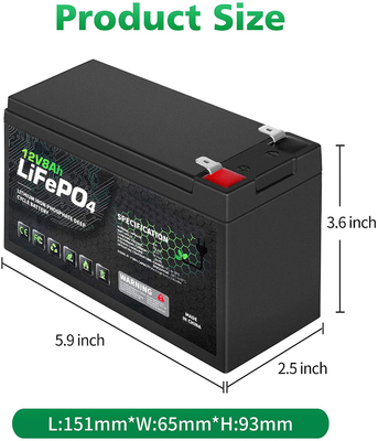 خفيفة الوزن 12 فولت 8 أمبير بطارية LiFePO4 / دورة عميقة بطارية قابلة للشحن MSDS
